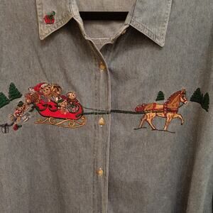 Faded Glory Woman Christmas Denim Shirt size 22